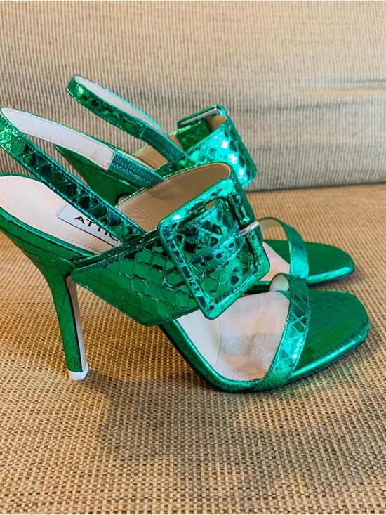 THE ATTICO Mariah Metallic Green Python Embossed Leather Sandals Size 35 / US 5 main image 0